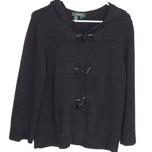 Lauren‎ Ralph Lauren Womens Hooded Cardigan Sweater Coat Size L Chunky Toggle